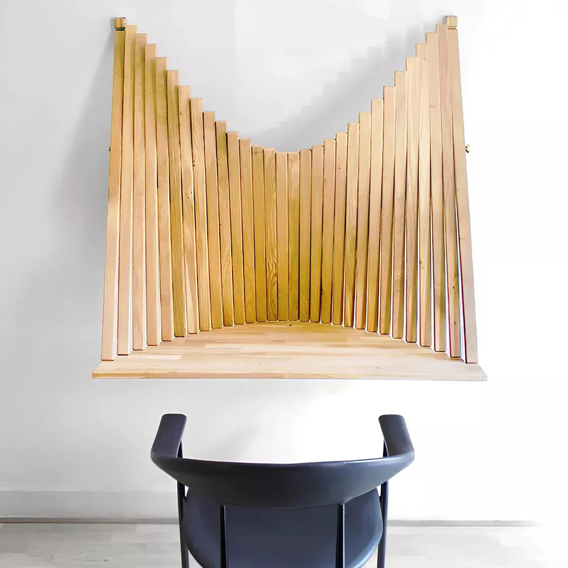 Fold-Down Workspace Table Natural Wood 24x24 Inches for Apartments Studios Bedrooms Small Rooms Laptop Station Handcrafted Slatted Surface R