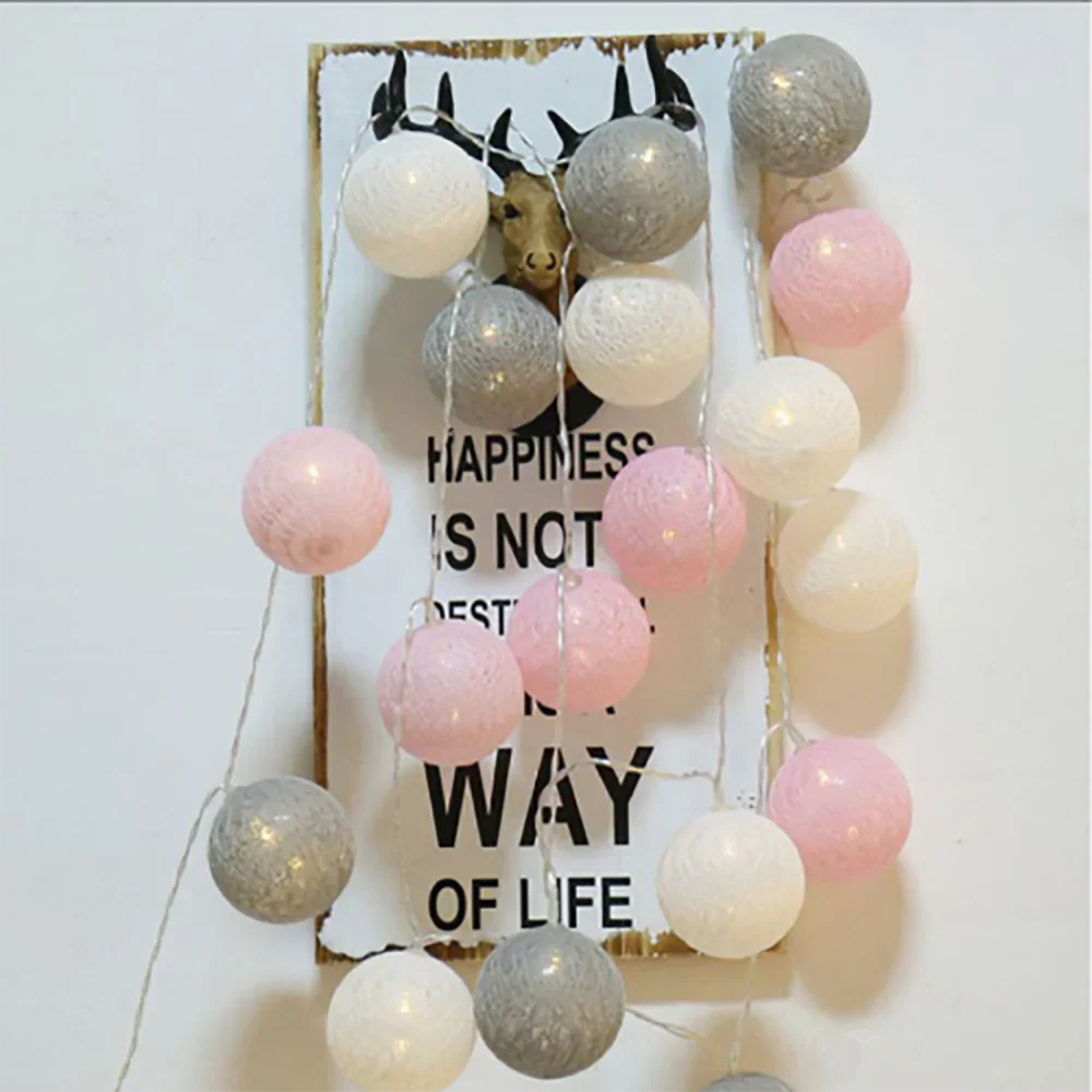 Cotton Ball String Lights LED Garland for Bedroom Living Room Nursery Party Decor USB or Battery Powered Ambient Lighting