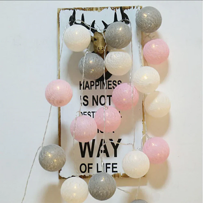 Cotton Ball String Lights LED Garland for Bedroom Living Room Nursery Party Decor USB or Battery Powered Ambient Lighting