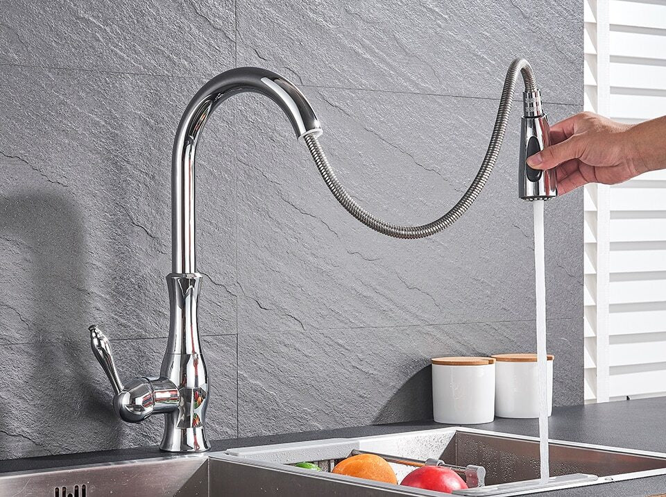Single-Handle Kitchen Faucet with Pull-Down Sprayer – High-Arc Swivel Spout, Easy-Install Deck Mount for Home Sink