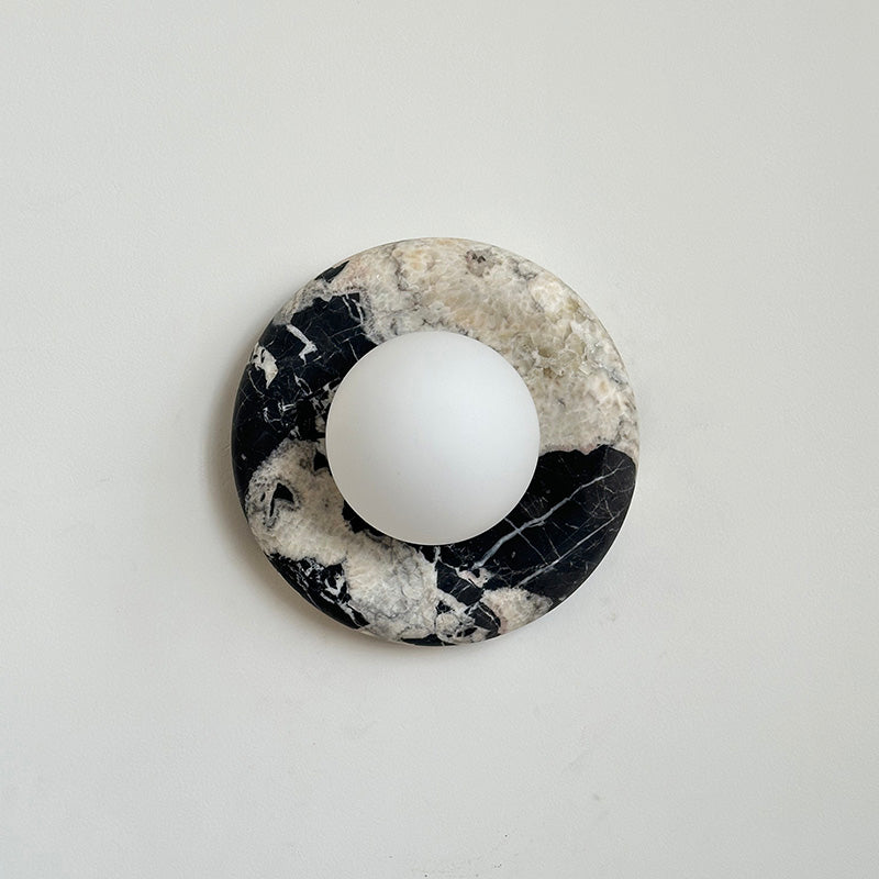 Round Glass Sconce with Natural Stone Backplate – 8-Inch Contemporary Fixture for Entryways, Bedrooms & Corridors