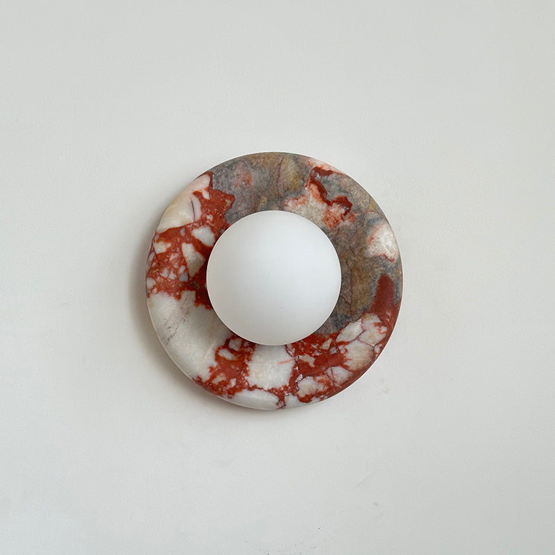 Round Glass Sconce with Natural Stone Backplate – 8-Inch Contemporary Fixture for Entryways, Bedrooms & Corridors
