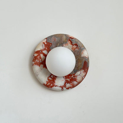 Round Glass Sconce with Natural Stone Backplate – 8-Inch Contemporary Fixture for Entryways, Bedrooms & Corridors