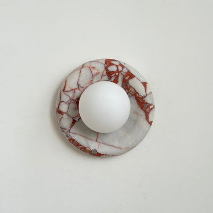 Round Glass Sconce with Natural Stone Backplate – 8-Inch Contemporary Fixture for Entryways, Bedrooms & Corridors