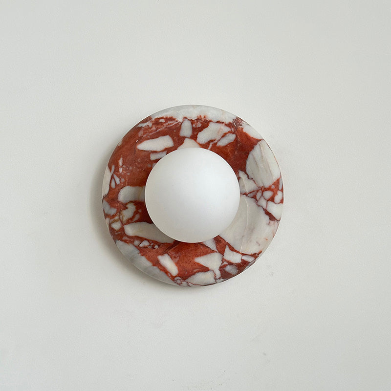 Round Glass Sconce with Natural Stone Backplate – 8-Inch Contemporary Fixture for Entryways, Bedrooms & Corridors