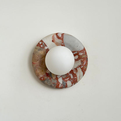 Round Glass Sconce with Natural Stone Backplate – 8-Inch Contemporary Fixture for Entryways, Bedrooms & Corridors