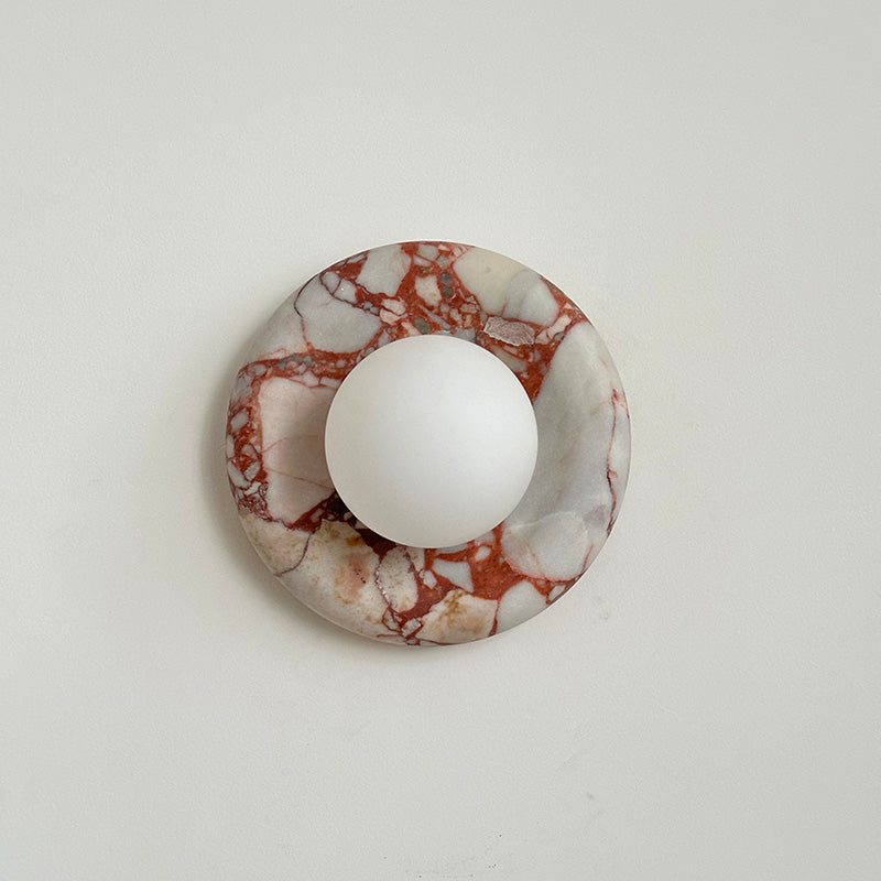 Round Glass Sconce with Natural Stone Backplate – 8-Inch Contemporary Fixture for Entryways, Bedrooms & Corridors