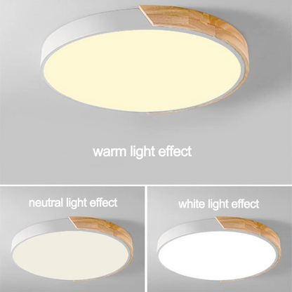 Organic Design Flush Mount Light with Wood Accent | Dimmable Ceiling Fixture for Modern Interiors