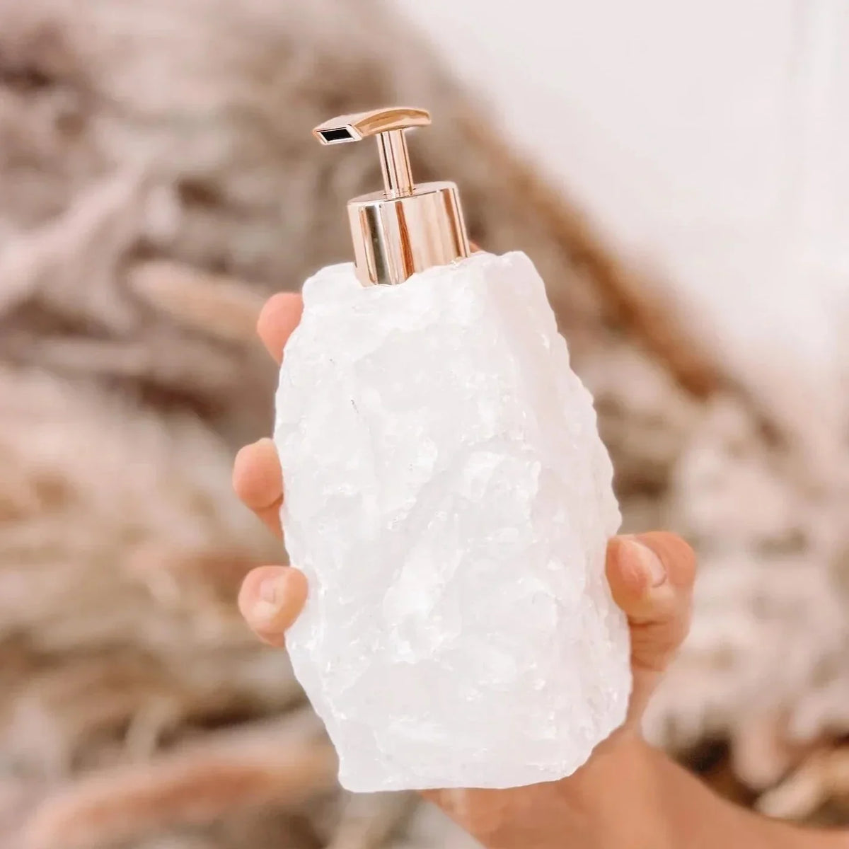 Gemstone Pump Bottle 6 Inches Tall Genuine Crystal Countertop Accent Powder Room Accessory Artisan Made Stone Dispenser for Liquid Hand Wash