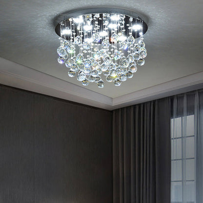 Sparkling Tiered Crystal Ceiling Light Fixture 9-Socket Chrome Finish for Dining Room Bedroom Living Room Contemporary Semi-Flush Mount