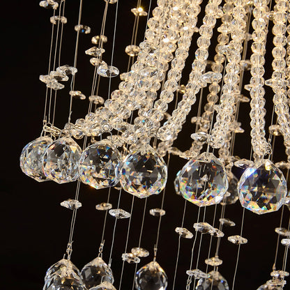 Chrome Ceiling Light with Cascading K9 Crystal Strands for Bedroom, Living Room & Hallway | 5-Light Flush Mount Fixture with GU10 Sockets