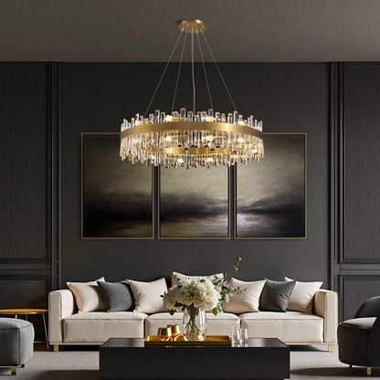 Tiered Crystal Chandelier with Gold Frame – Dining Room & Kitchen Island Ceiling Light – 19.7 to 39.4 inch diameter – Multi-Layer K9 Prism D
