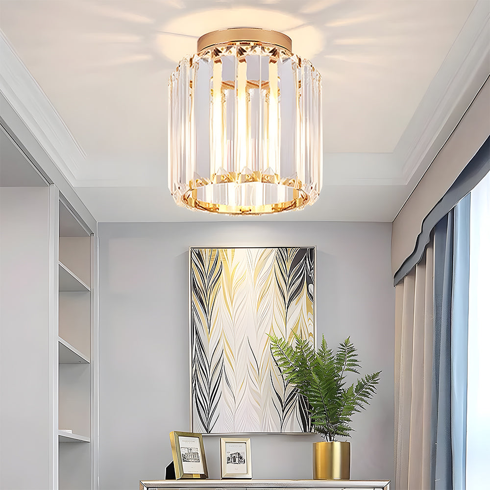 Decorative Flush Mount Light Fixture with Glass Cube and Metal Accents E27 Socket for Entryway Bedroom Small Room Ambient Overhead Lighting
