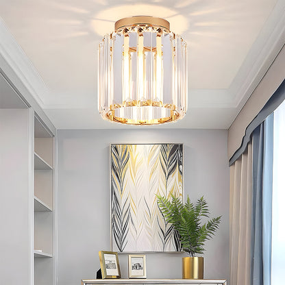 Cube Crystal Flush Mount Ceiling Light with Brass Frame 10 Inch for Bedroom Hallway Entryway Living Room Office Modern Home Lighting Fixture