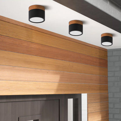 Round LED Flush Mount Light Fixture Wood Accent Aluminum 5W 7W for Entryway Bedroom Kitchen Hallway Ceiling Lamp Modern Minimalist Scandinav