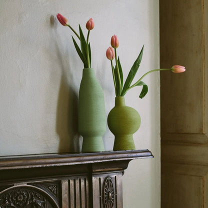 Ceramic Vessel 11.8 Inches Tall Green Artisan Home Accent Mantel Decor Sculptural Pottery for Shelf Console Table Centerpiece