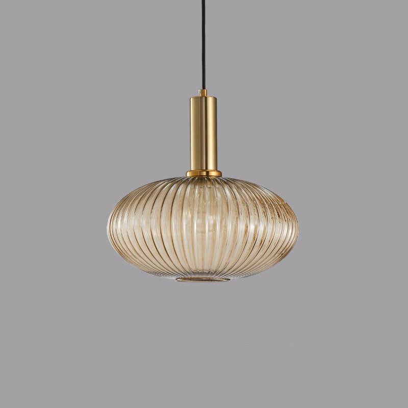 Ribbed Glass Cylinder Hanging Fixture Single-Bulb Suspension Lamp for Kitchen Island Dining Room Entryway