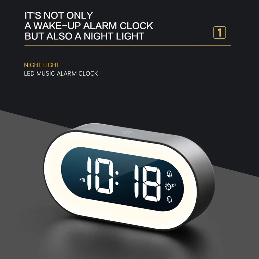 CalmGlow | Digital Alarm Clock with Night Light & Soothing Sounds | Compact Design for Relaxation