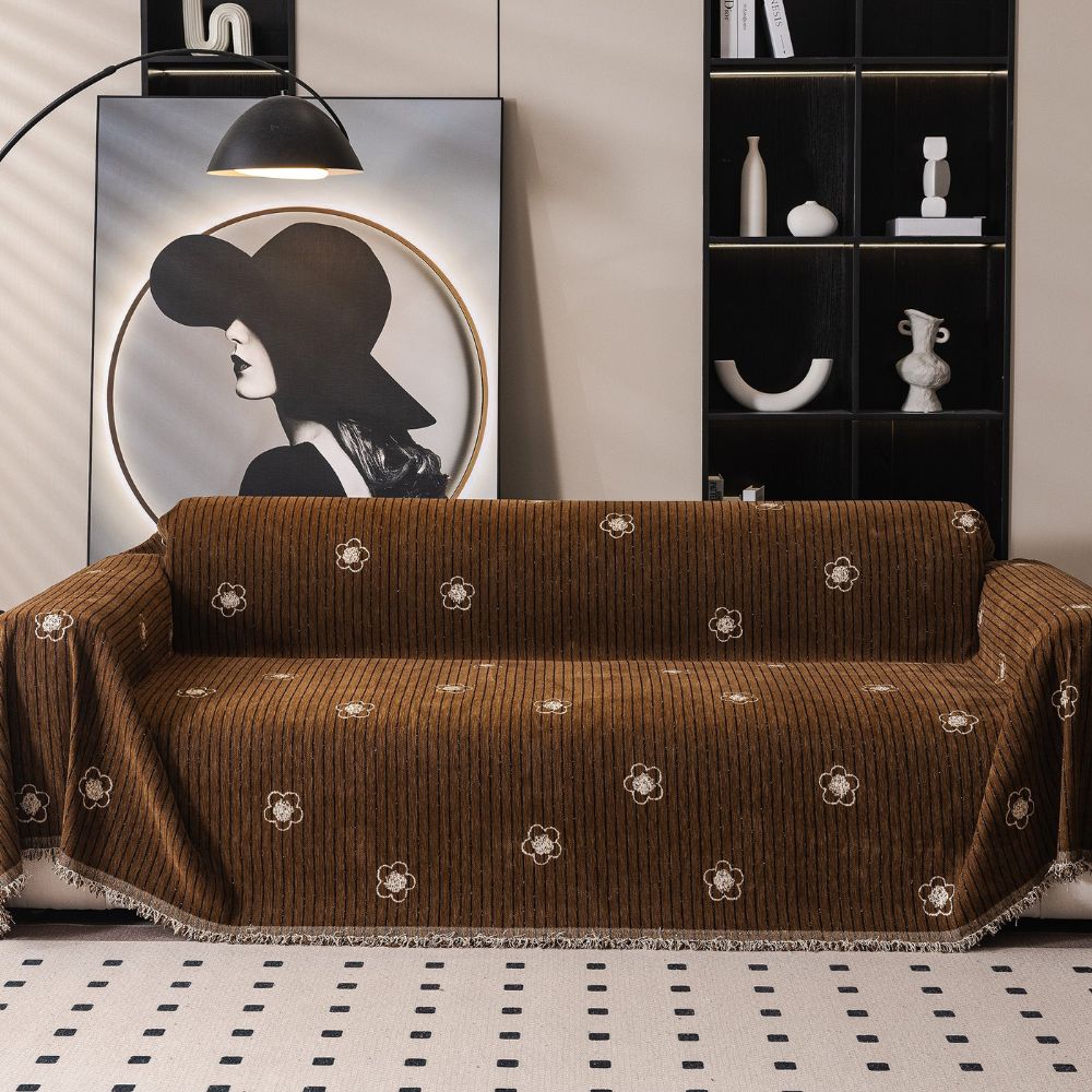 Cameron Sofa Cover - Breathable Chenille, Floral and stripe Embroidery