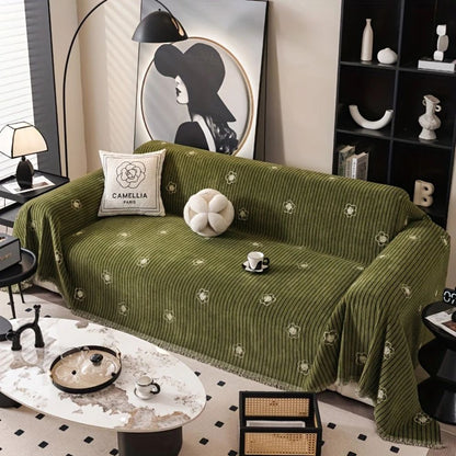 Cameron Sofa Cover - Breathable Chenille, Floral and stripe Embroidery