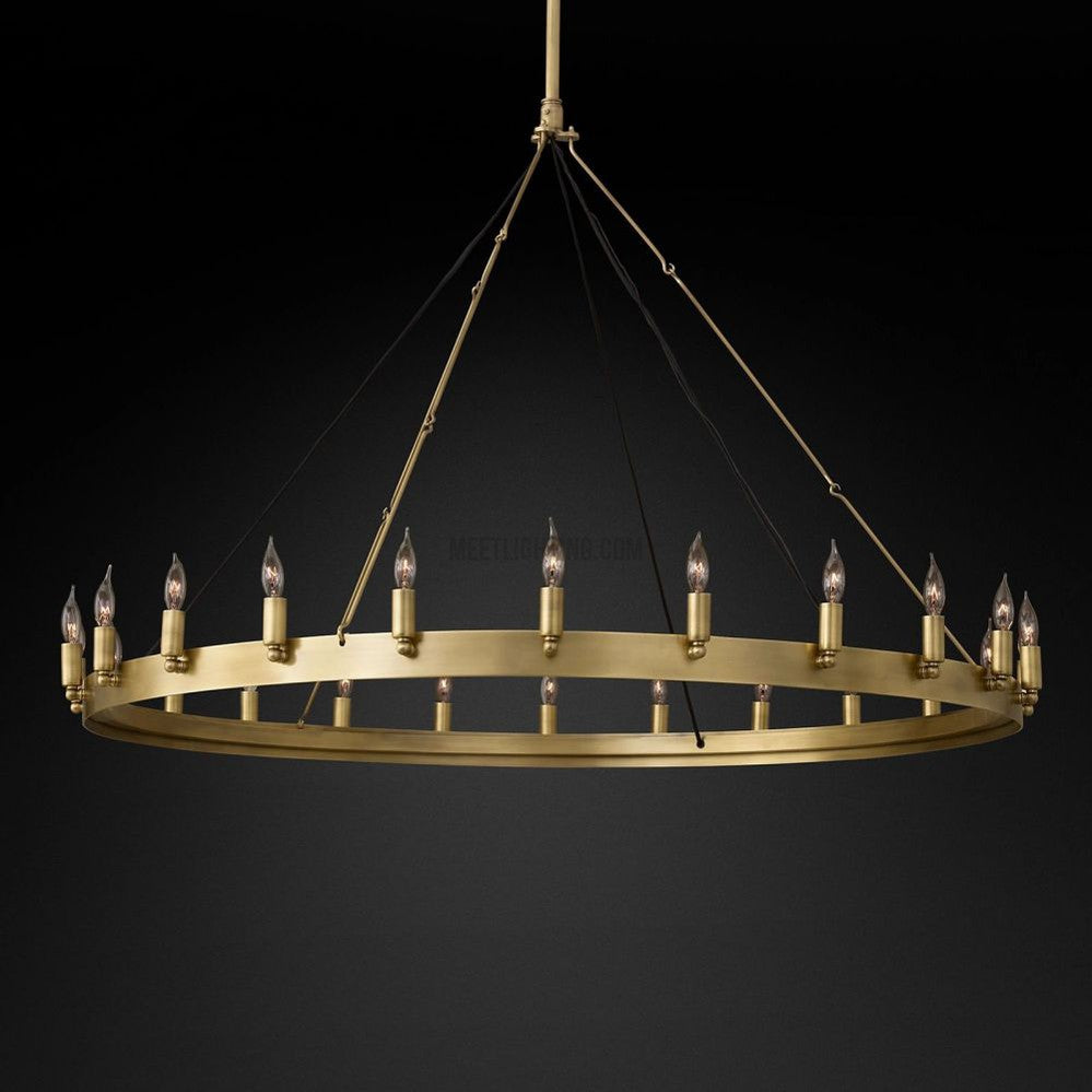 Circular Iron Ring Chandelier with Candelabra Bulbs – Statement Lighting for High Ceilings – 5 Diameter Options from 27" to 73"