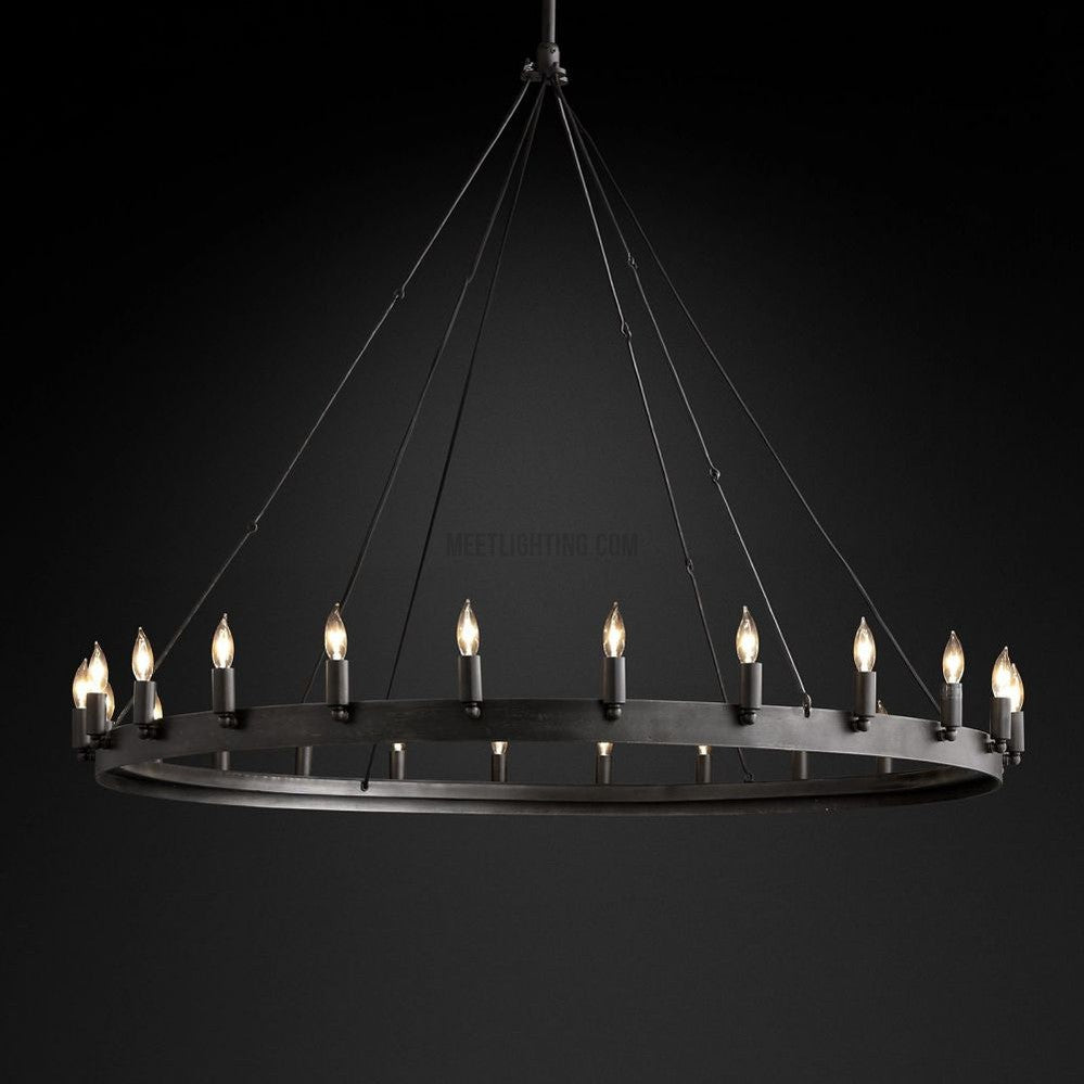 Circular Iron Ring Chandelier with Candelabra Bulbs – Statement Lighting for High Ceilings – 5 Diameter Options from 27" to 73"