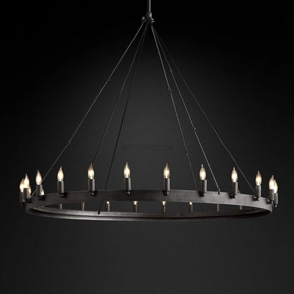 Circular Iron Ring Chandelier with Candelabra Bulbs – Statement Lighting for High Ceilings – 5 Diameter Options from 27" to 73"
