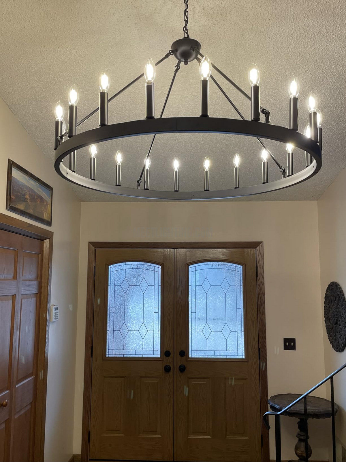 Circular Iron Ring Chandelier with Candelabra Bulbs – Statement Lighting for High Ceilings – 5 Diameter Options from 27" to 73"