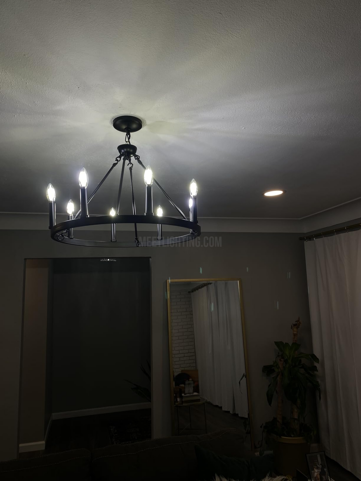 Circular Iron Ring Chandelier with Candelabra Bulbs – Statement Lighting for High Ceilings – 5 Diameter Options from 27" to 73"