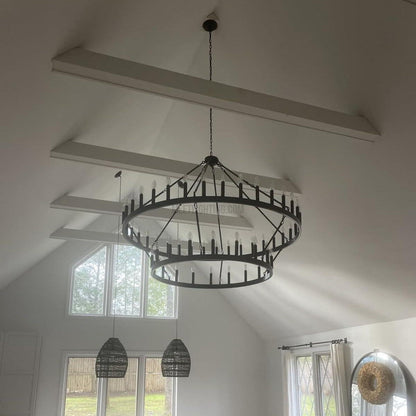 Two-Tier Industrial Chandelier with Filament Bulbs – Iron Angle Frame for Dining Room, Foyer & Living Space