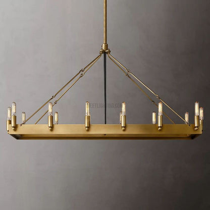 Industrial Rectangular Chandelier with Exposed Edison Bulbs – Adjustable Height Steel Frame Ceiling Light for Dining Room, Kitchen Island
