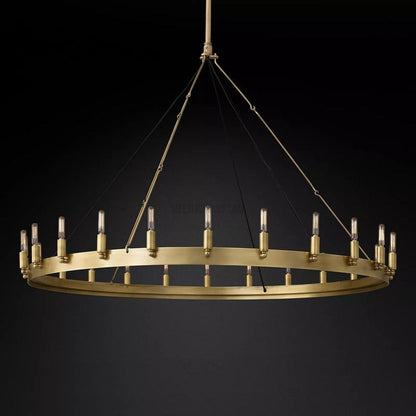 Industrial Round Iron Chandelier with Vintage Filament Bulbs for Dining Room & Foyer