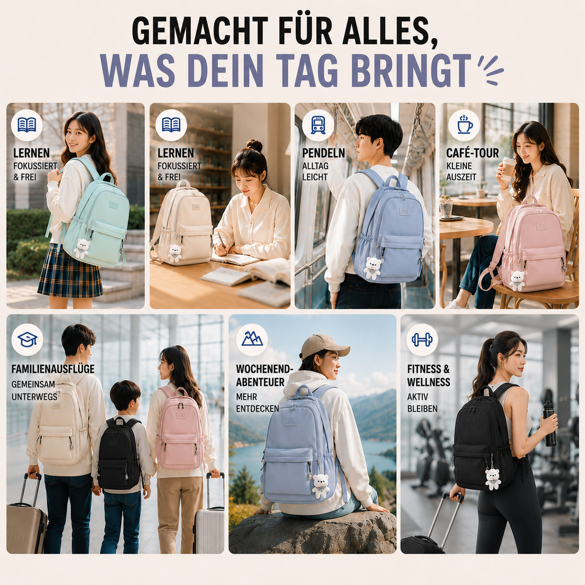 Mochila para uso diario con compartimento acolchado para portátil y múltiples bolsillos para la escuela, el trabajo y los viajes