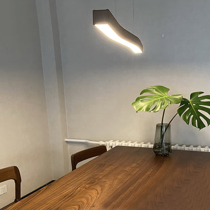 Modern Wave Pendant Light with Walnut-Finish Metal Frame & Dimmable LED for Dining Room Kitchen
