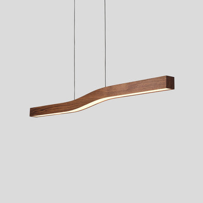 Modern Wave Pendant Light with Walnut-Finish Metal Frame & Dimmable LED for Dining Room Kitchen