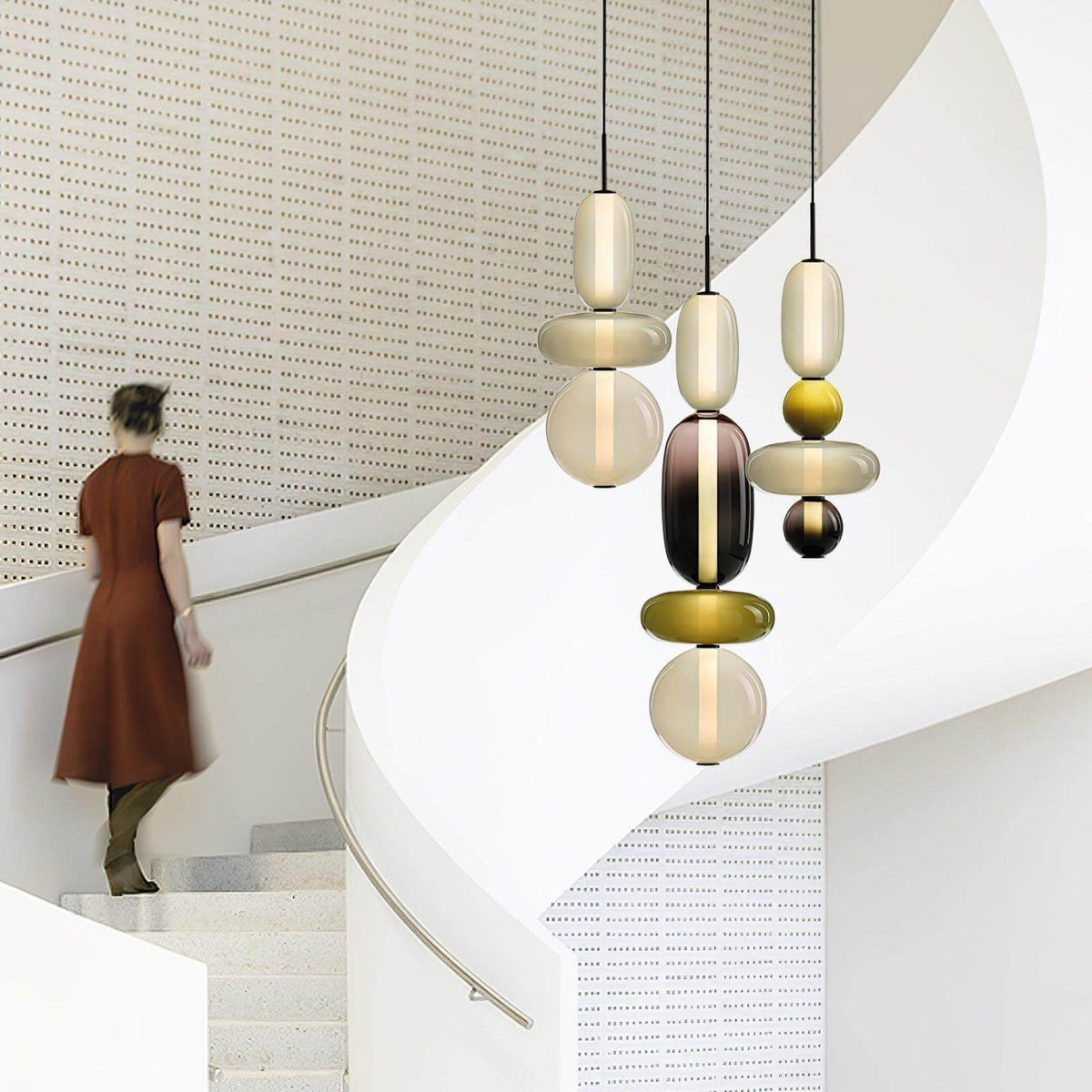 Stacked Glass Orb Hanging Light Fixture for Dining Room Kitchen Island Multi-Color Tinted Ceiling Pendant 30 Inch Height Adjustable Modern A