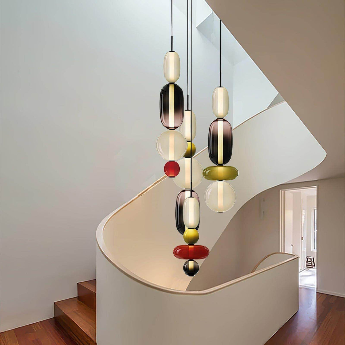 Stacked Glass Orb Hanging Light Fixture for Dining Room Kitchen Island Multi-Color Tinted Ceiling Pendant 30 Inch Height Adjustable Modern A