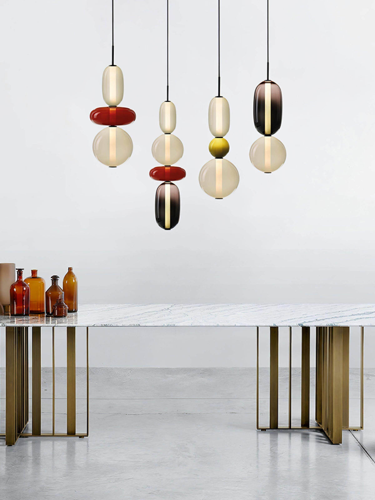 Stacked Glass Orb Hanging Light Fixture for Dining Room Kitchen Island Multi-Color Tinted Ceiling Pendant 30 Inch Height Adjustable Modern A