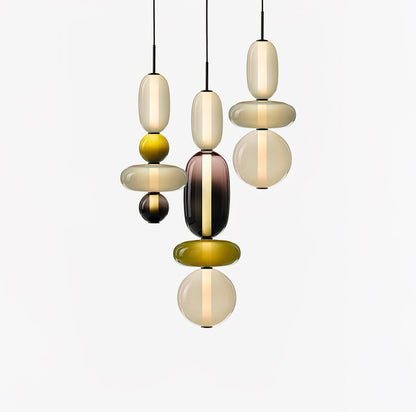 Multi-Jar LED Overhead Fixture 20 Inch Colorful Tinted Glass Drop Lights for Dining Kitchen Bedroom Modern Bohemian Accent Chandelier Adjust