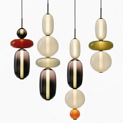 Handblown Glass Drop Pendant LED 7-inch Multi-Color Chandelier Dimmable Ceiling Light Adjustable for Kitchen Island Dining Table Living Room