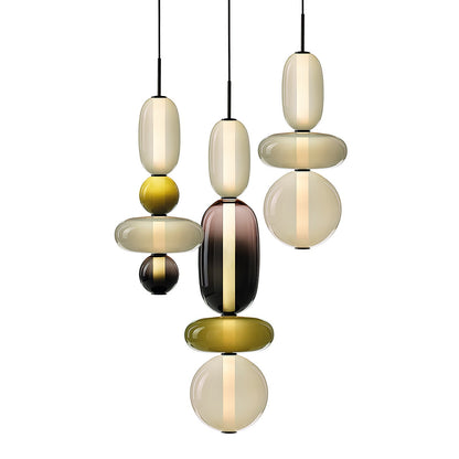 Multi-Jar LED Overhead Fixture 20 Inch Colorful Tinted Glass Drop Lights for Dining Kitchen Bedroom Modern Bohemian Accent Chandelier Adjust