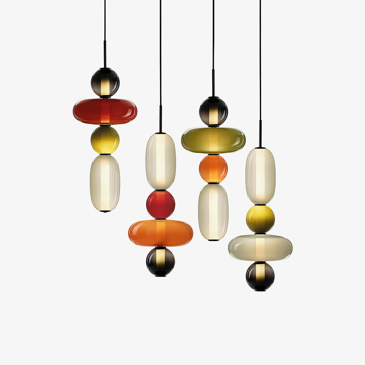 Multi-Jar LED Overhead Fixture 20 Inch Colorful Tinted Glass Drop Lights for Dining Kitchen Bedroom Modern Bohemian Accent Chandelier Adjust