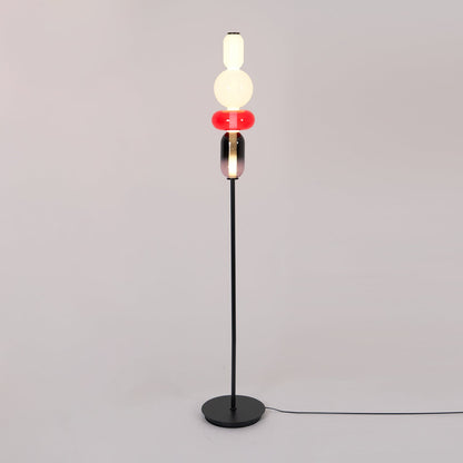 Artisan Glass Standing Lamp 63 in Red White Black Accent Light for Living Room Contemporary Sculptural Décor LED Uplight Statement Piece