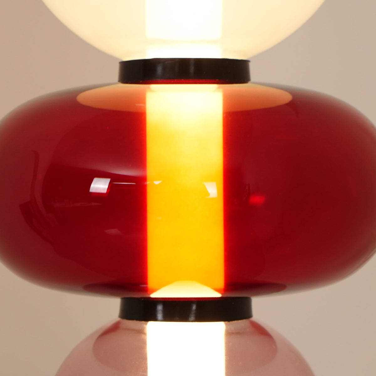 Artisan Glass Standing Lamp 63 in Red White Black Accent Light for Living Room Contemporary Sculptural Décor LED Uplight Statement Piece