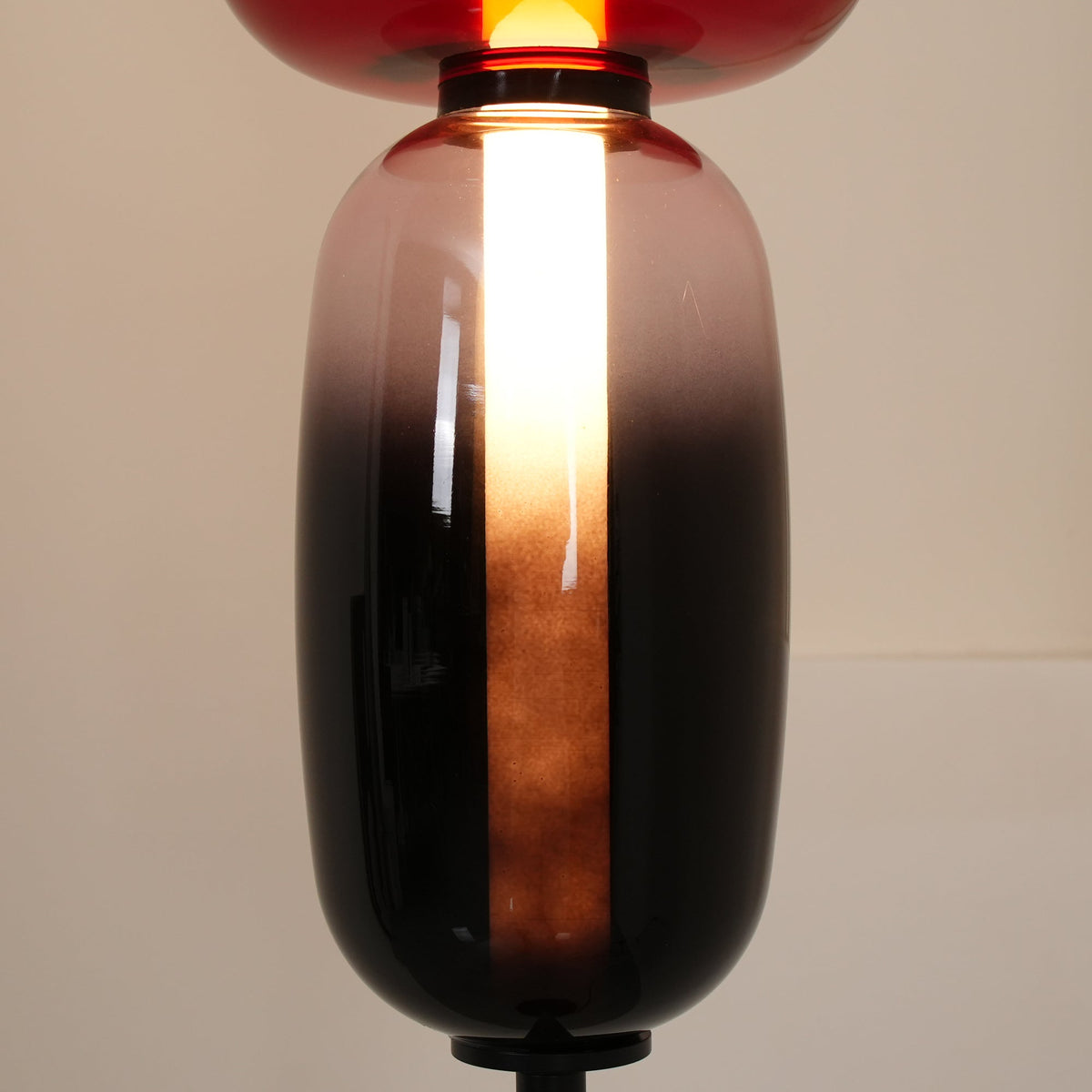 Artisan Glass Standing Lamp 63 in Red White Black Accent Light for Living Room Contemporary Sculptural Décor LED Uplight Statement Piece