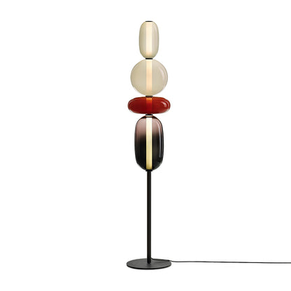 Artisan Glass Standing Lamp 63 in Red White Black Accent Light for Living Room Contemporary Sculptural Décor LED Uplight Statement Piece