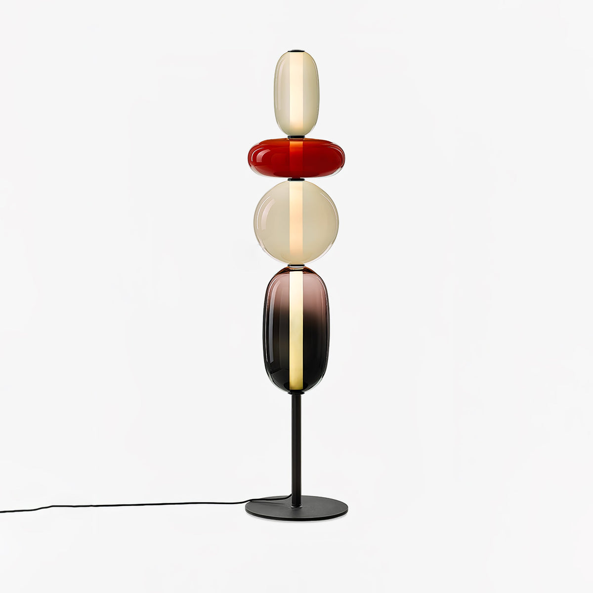 Artisan Glass Standing Lamp 63 in Red White Black Accent Light for Living Room Contemporary Sculptural Décor LED Uplight Statement Piece
