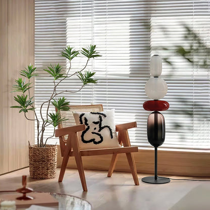 Artisan Glass Standing Lamp 63 in Red White Black Accent Light for Living Room Contemporary Sculptural Décor LED Uplight Statement Piece