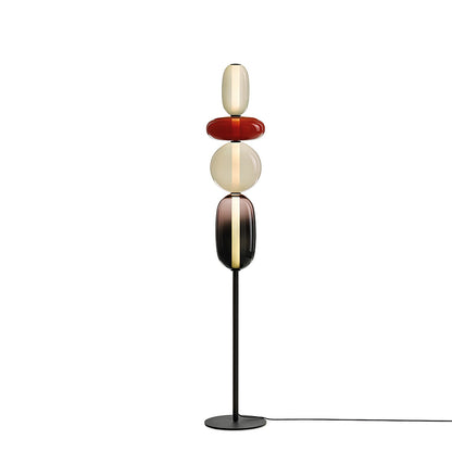 Artisan Glass Standing Lamp 63 in Red White Black Accent Light for Living Room Contemporary Sculptural Décor LED Uplight Statement Piece