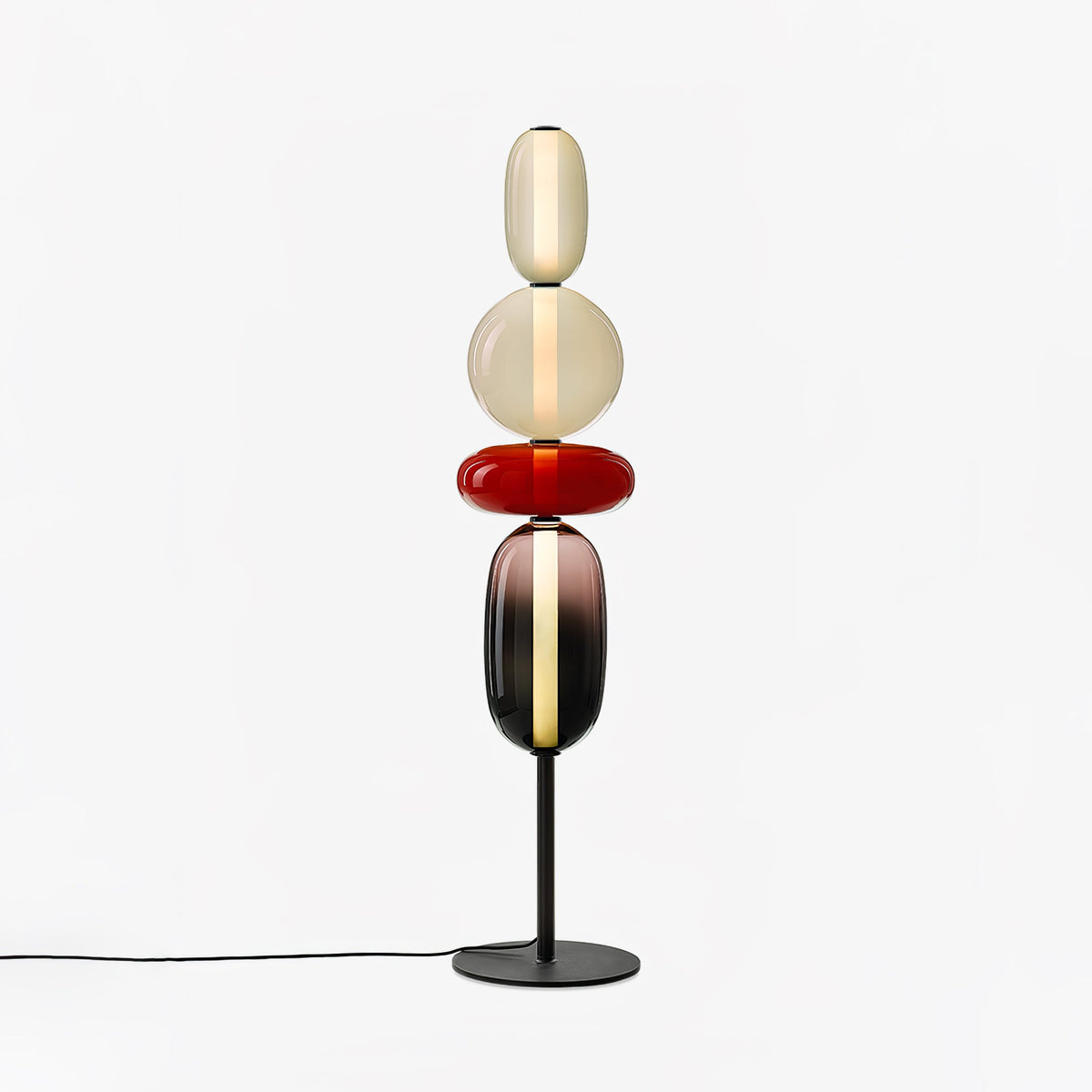 Artisan Glass Standing Lamp 63 in Red White Black Accent Light for Living Room Contemporary Sculptural Décor LED Uplight Statement Piece
